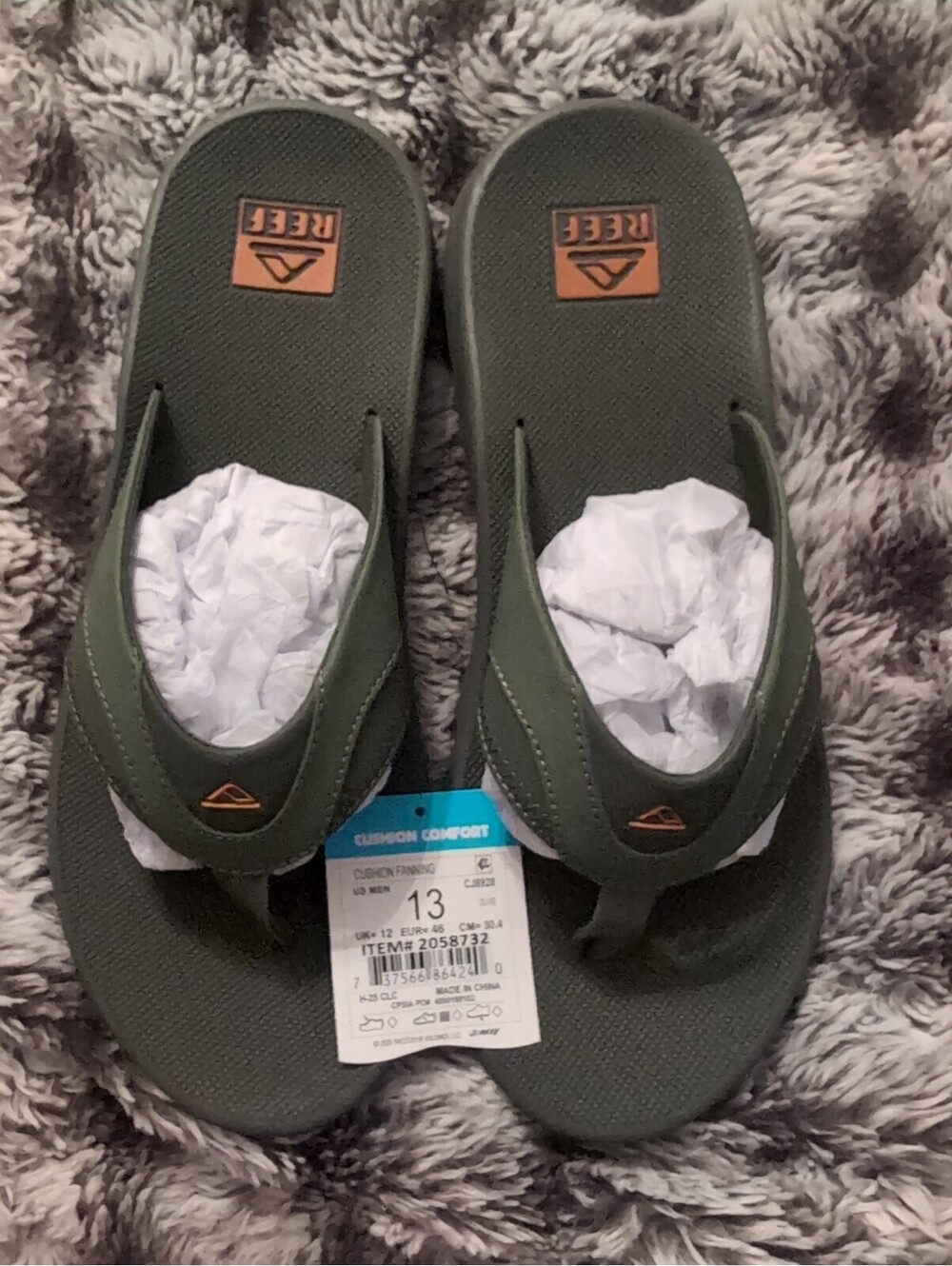 Reef Cushion Fanning Sandals Men 13 Olive NEW Bottle Opener Flip Flops CJ8928